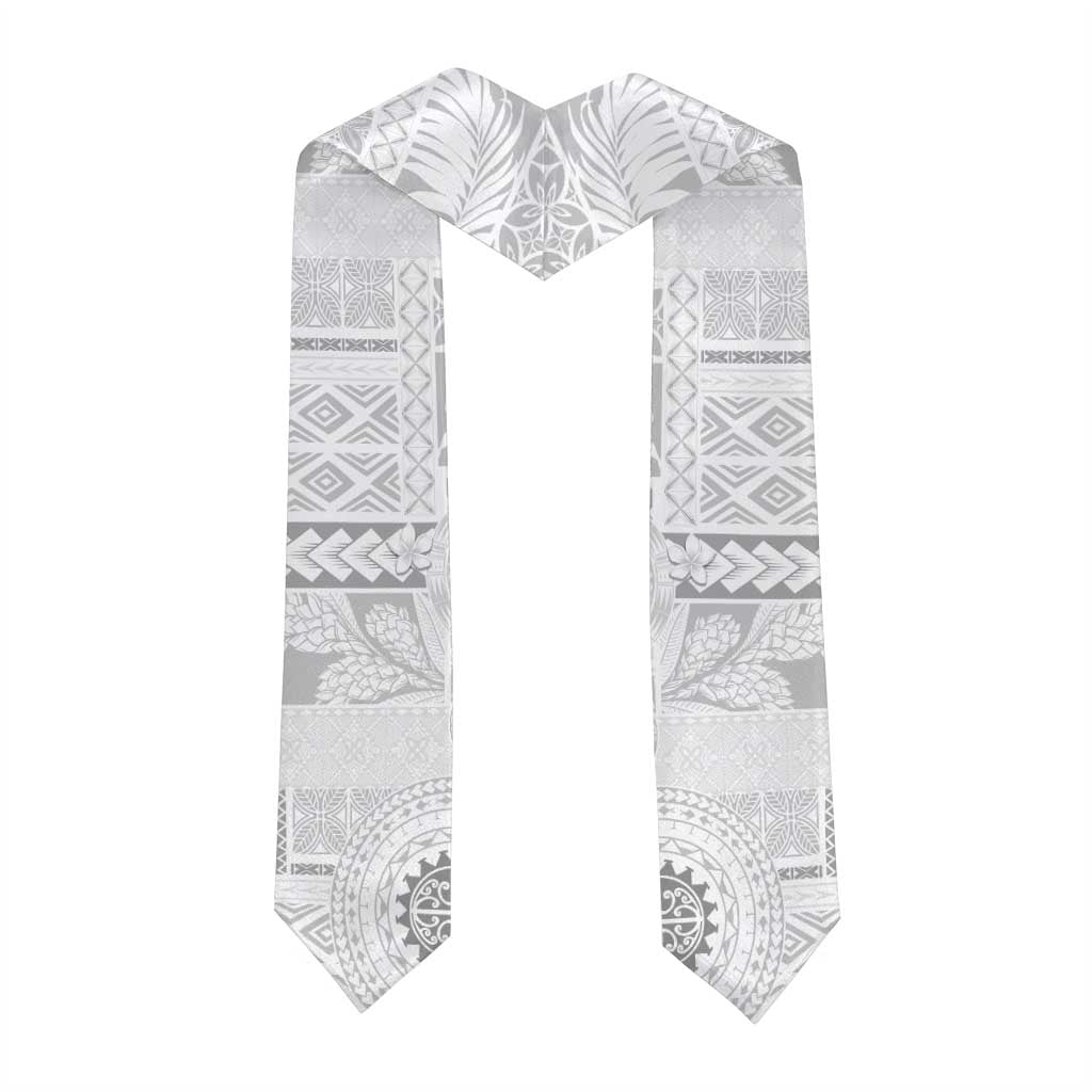 Samoa Siapo Pattern With White Hibiscus Graduation Stole LT05 - Polynesian Pride