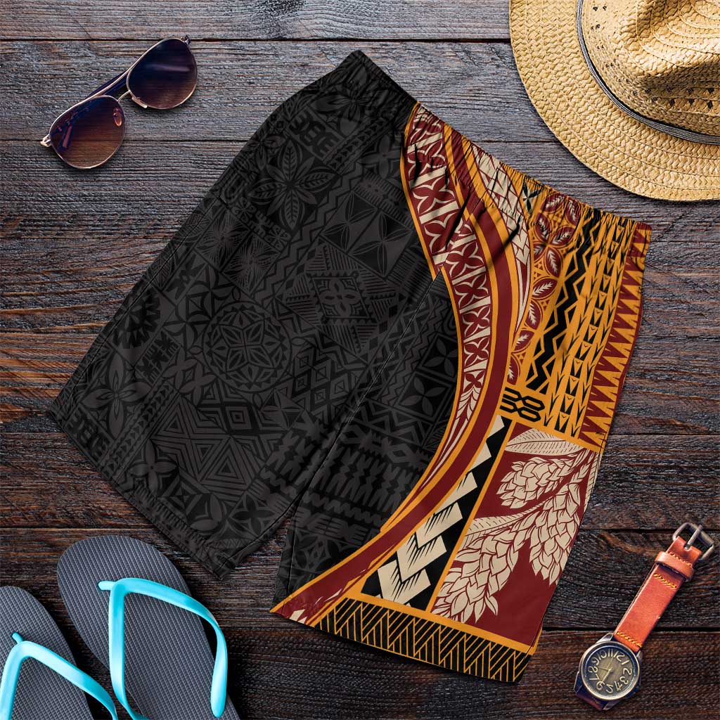 Samoa Siapo Tapa Pattern Half Style Shorts for Men Yellow Color LT03 Yellow - Polynesian Pride