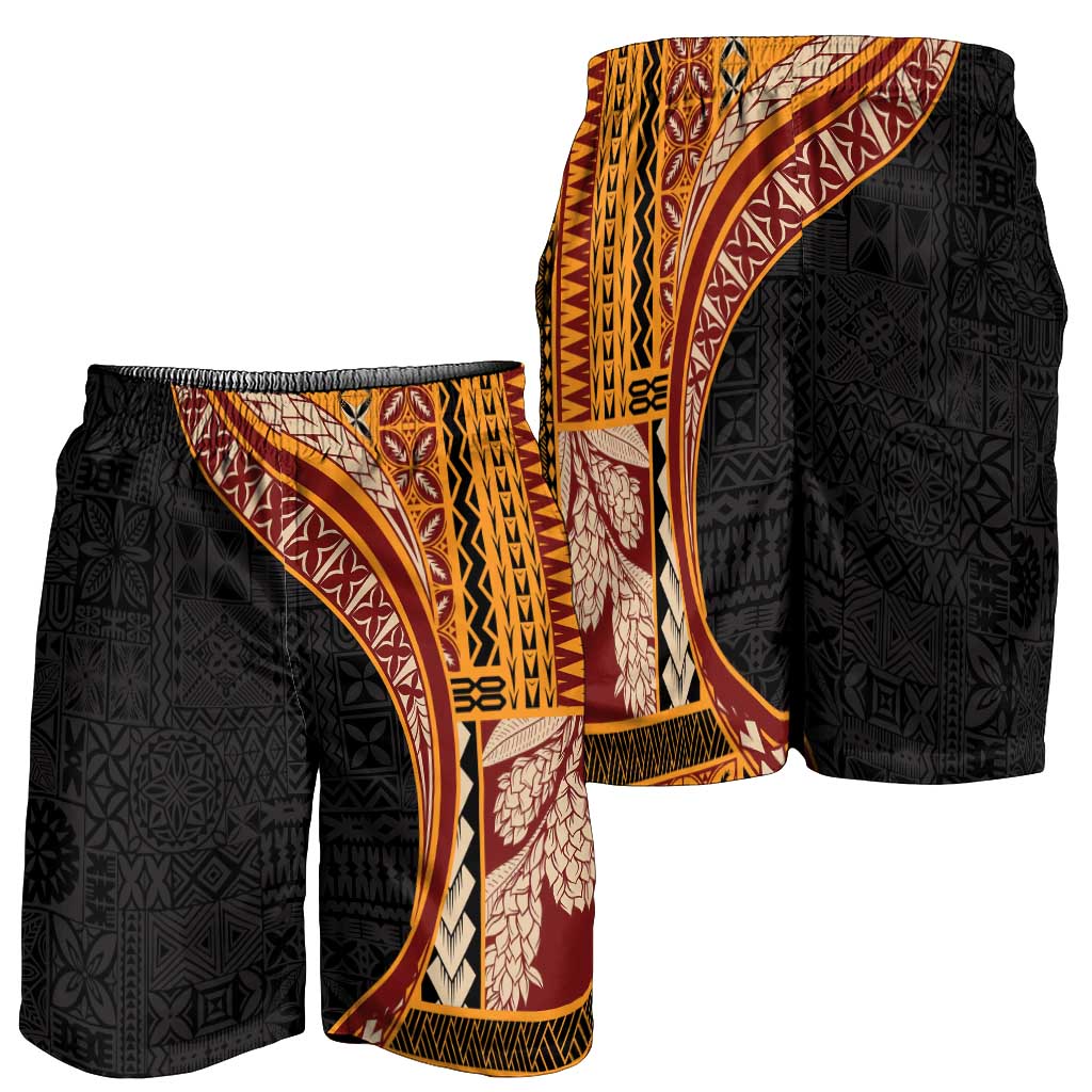 Samoa Siapo Tapa Pattern Half Style Shorts for Men Yellow Color LT03 - Polynesian Pride