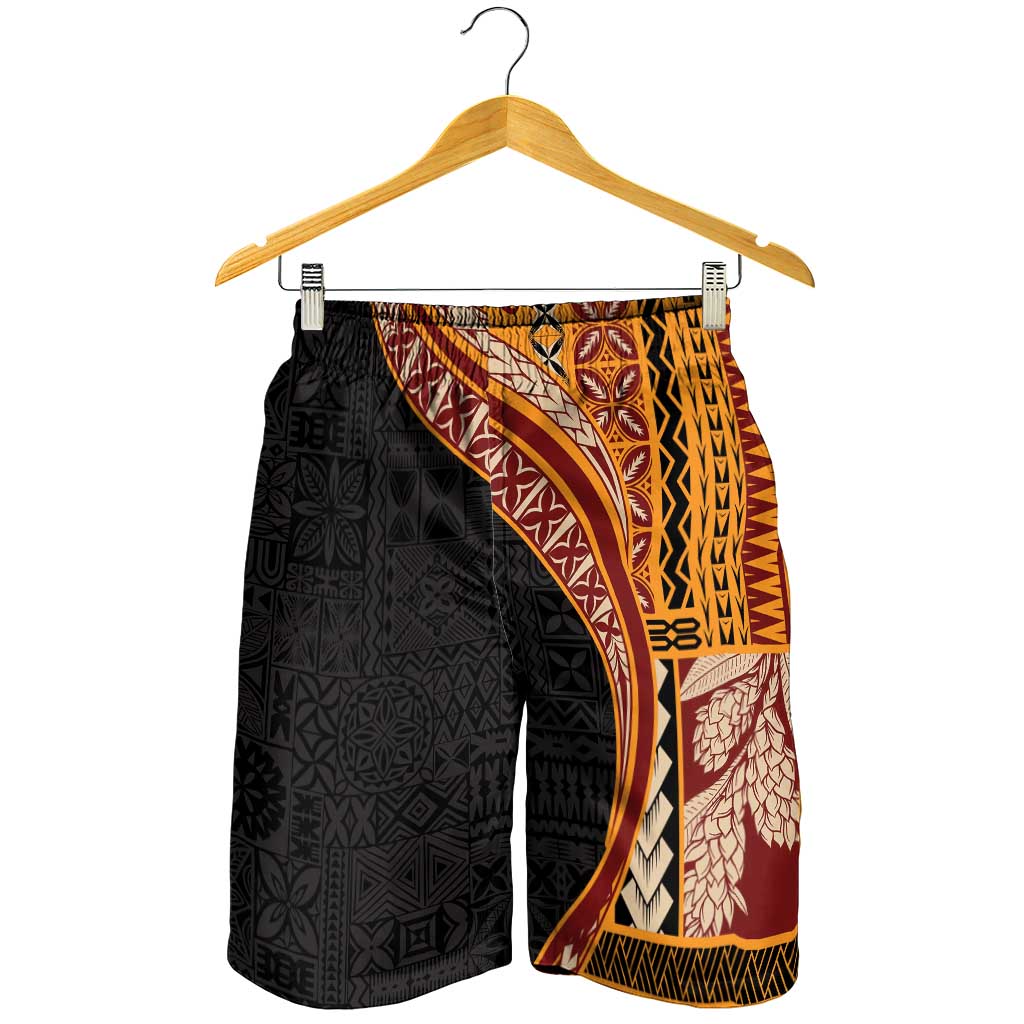 Samoa Siapo Tapa Pattern Half Style Shorts for Men Yellow Color LT03 - Polynesian Pride