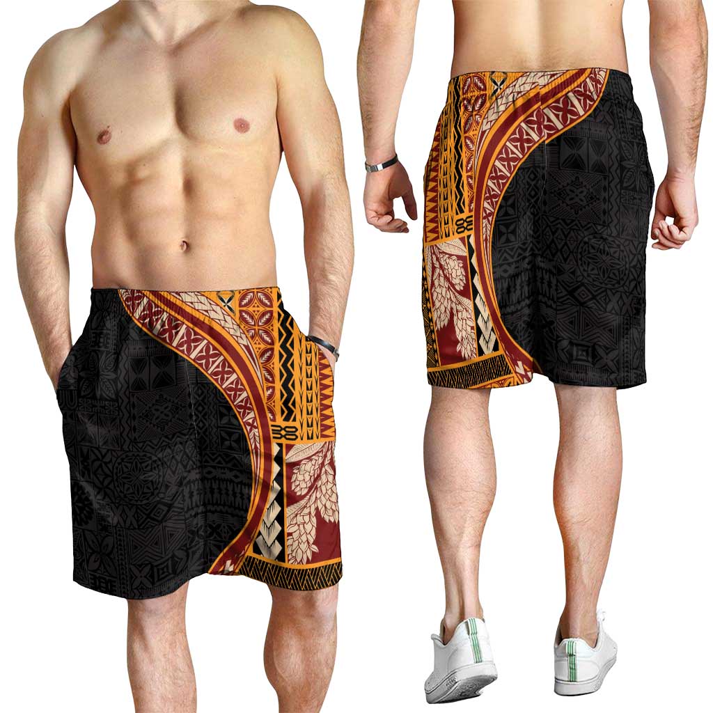 Samoa Siapo Tapa Pattern Half Style Shorts for Men Yellow Color LT03 - Polynesian Pride