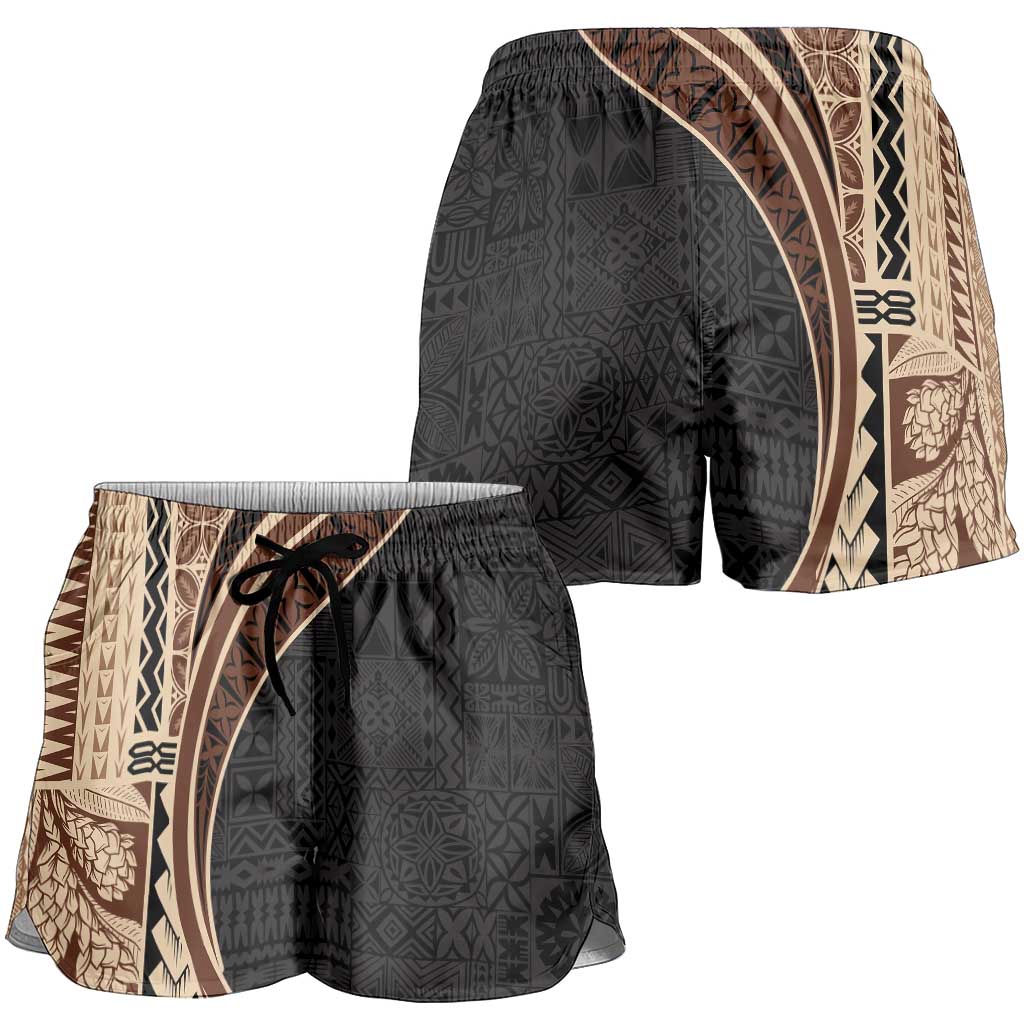 Samoa Siapo Tapa Pattern Half Style Shorts for Women Beige Color LT03 - Polynesian Pride