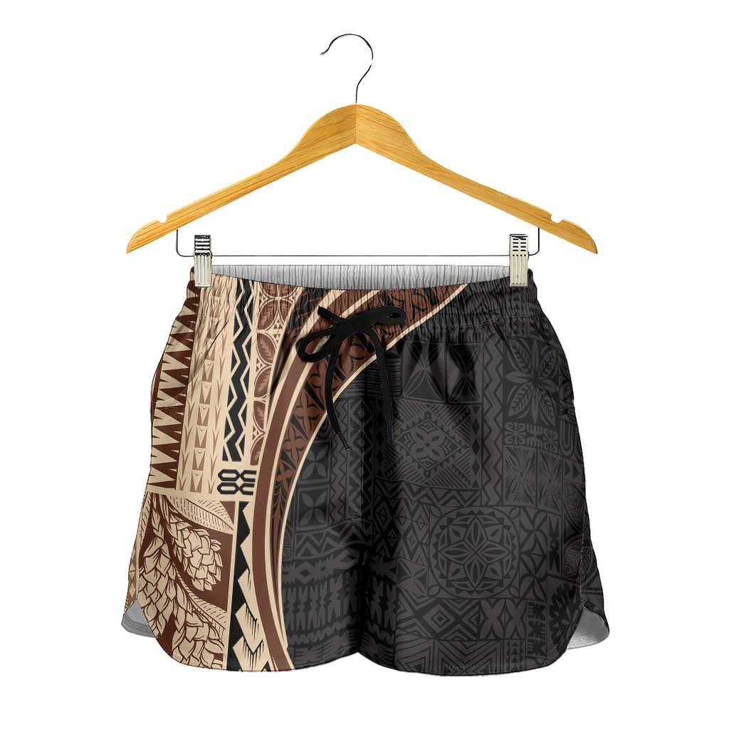 Samoa Siapo Tapa Pattern Half Style Shorts for Women Beige Color LT03 - Polynesian Pride
