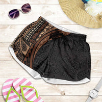 Samoa Siapo Tapa Pattern Half Style Shorts for Women Black Color LT03 Black - Polynesian Pride