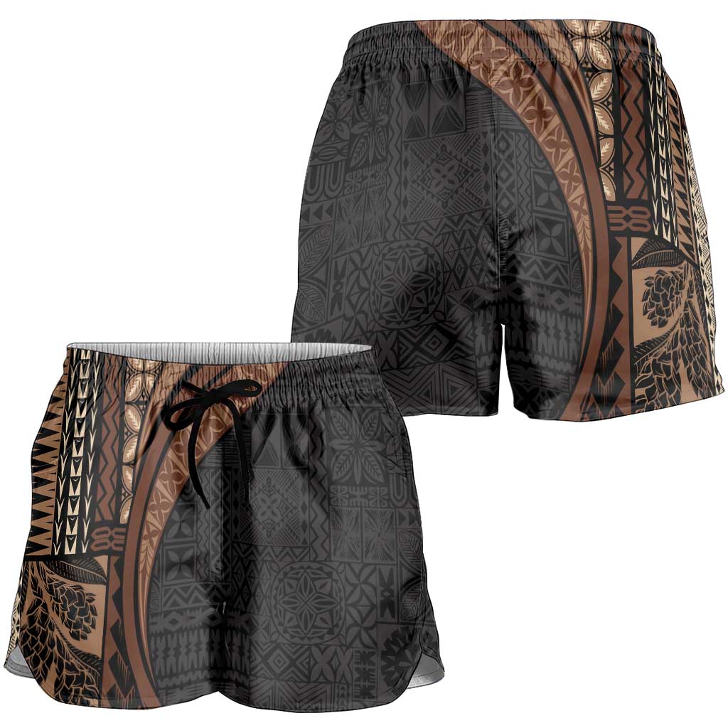 Samoa Siapo Tapa Pattern Half Style Shorts for Women Black Color LT03 - Polynesian Pride