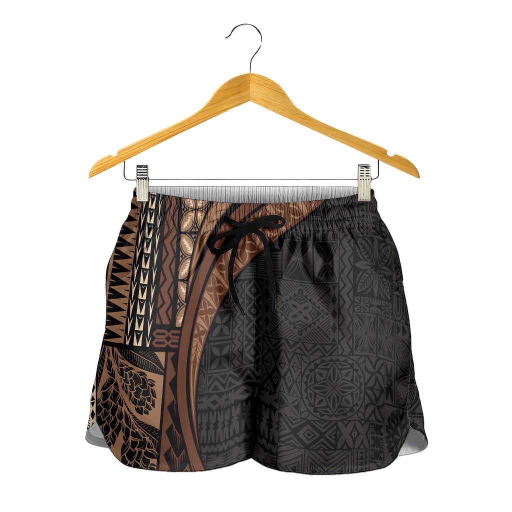 Samoa Siapo Tapa Pattern Half Style Shorts for Women Black Color LT03 - Polynesian Pride