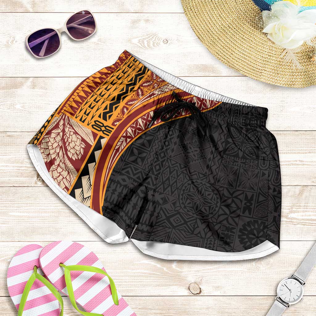 Samoa Siapo Tapa Pattern Half Style Shorts for Women Yellow Color LT03 Yellow - Polynesian Pride