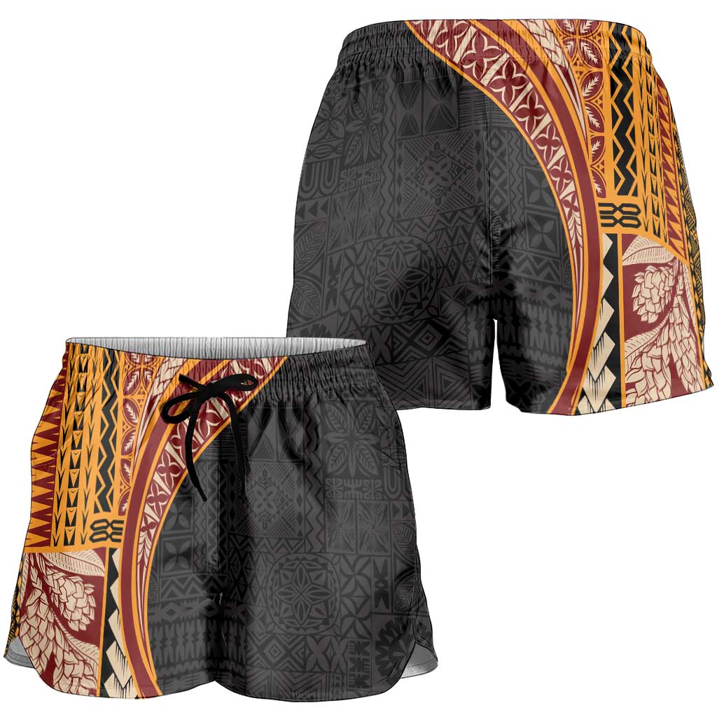 Samoa Siapo Tapa Pattern Half Style Shorts for Women Yellow Color LT03 - Polynesian Pride