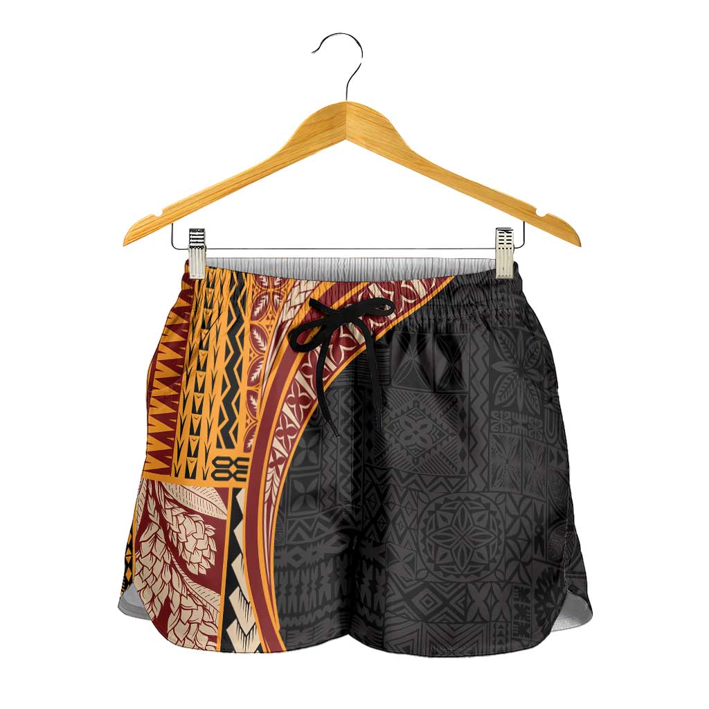 Samoa Siapo Tapa Pattern Half Style Shorts for Women Yellow Color LT03 - Polynesian Pride