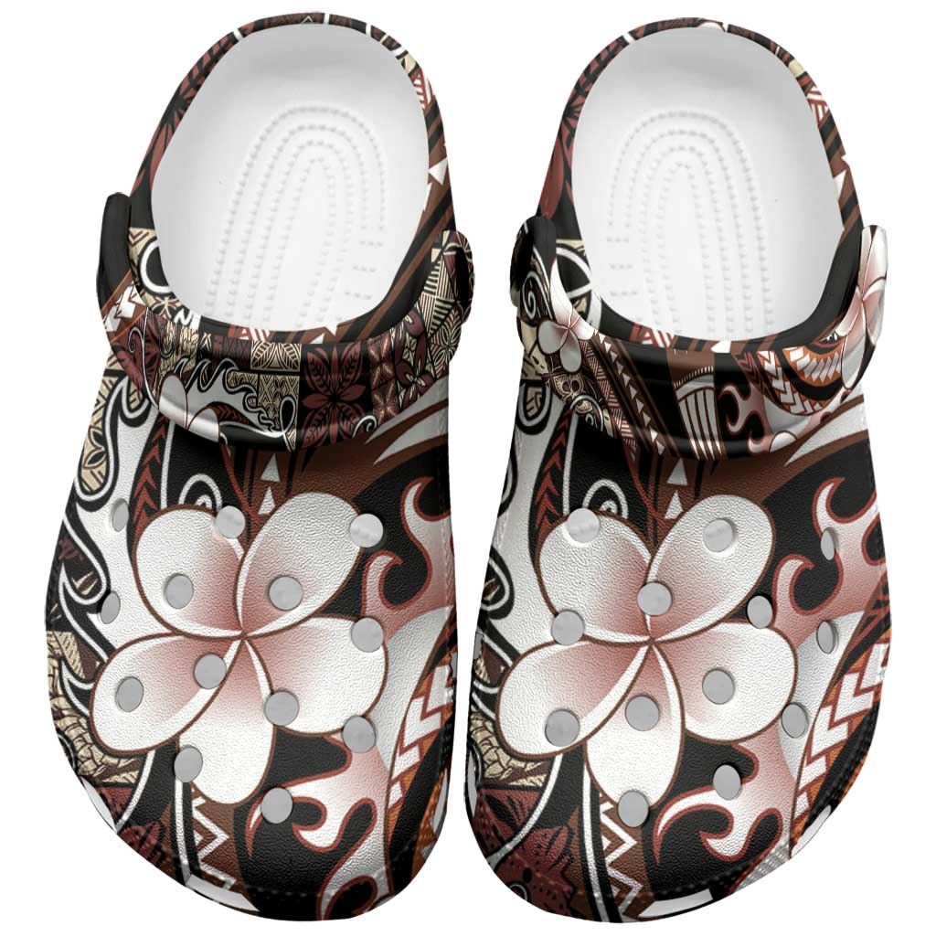 Samoa Siapo Tribal Pattern Clogs Shoes Brown Polynesian Plumeria Tapa Motif LT9 Brown - Polynesian Pride