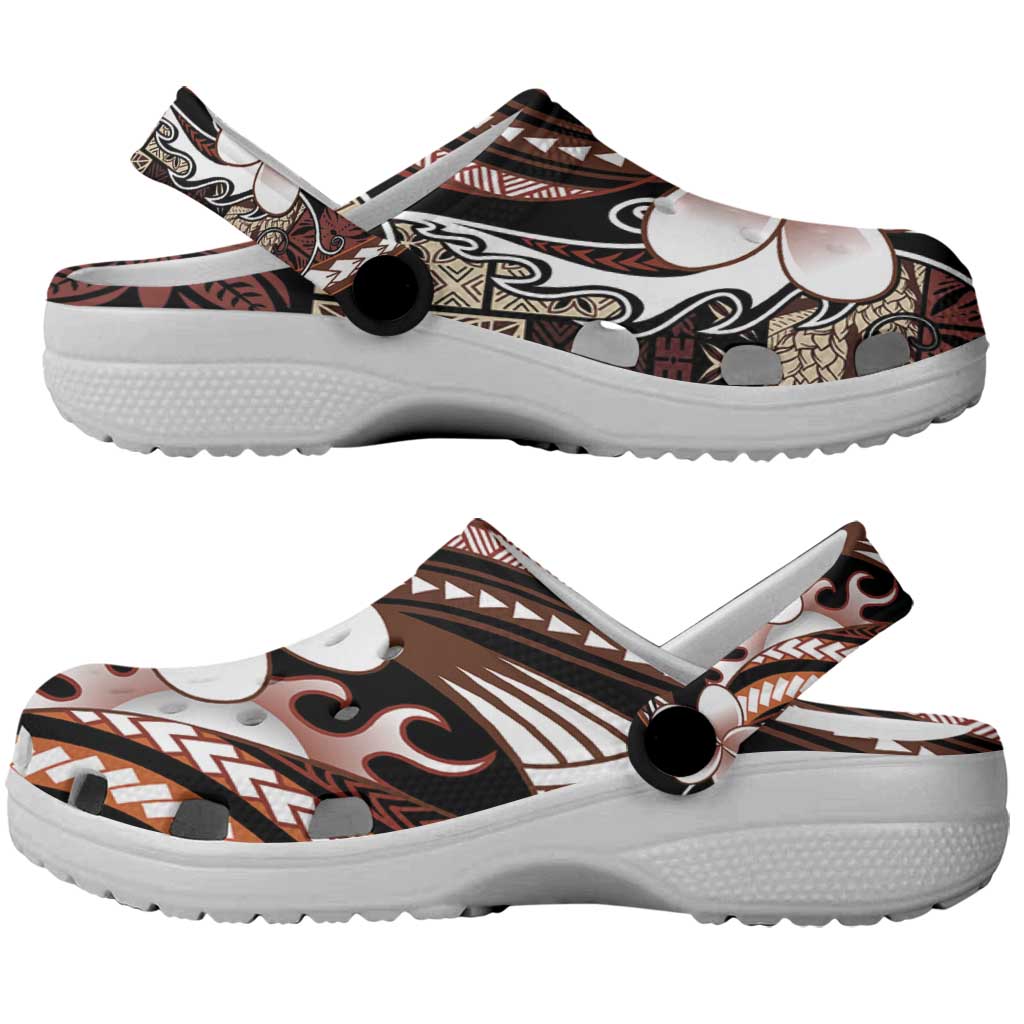 Samoa Siapo Tribal Pattern Clogs Shoes Brown Polynesian Plumeria Tapa Motif LT9 - Polynesian Pride