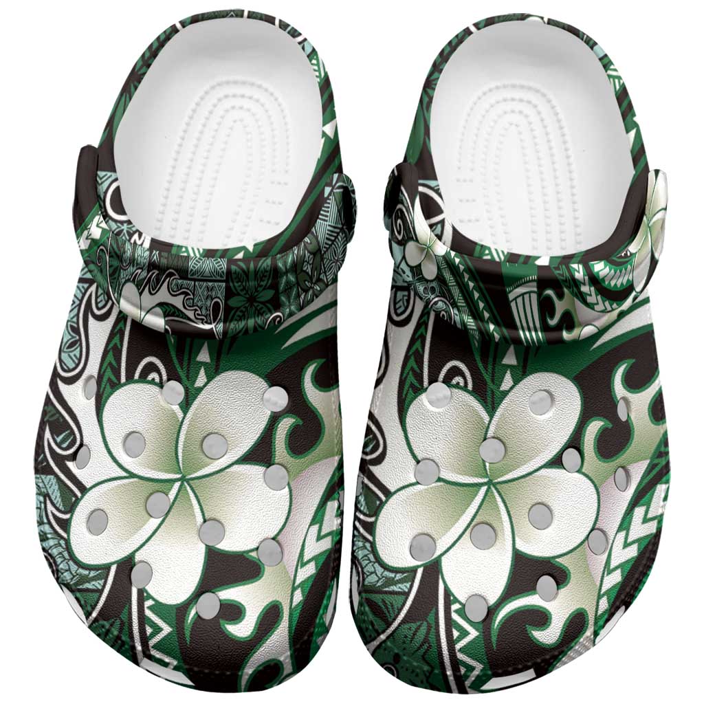 Samoa Siapo Tribal Pattern Clogs Shoes Forest Green Polynesian Plumeria Tapa Motif LT9 Green - Polynesian Pride