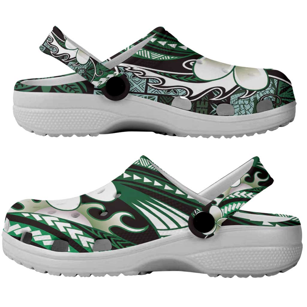 Samoa Siapo Tribal Pattern Clogs Shoes Forest Green Polynesian Plumeria Tapa Motif LT9 - Polynesian Pride