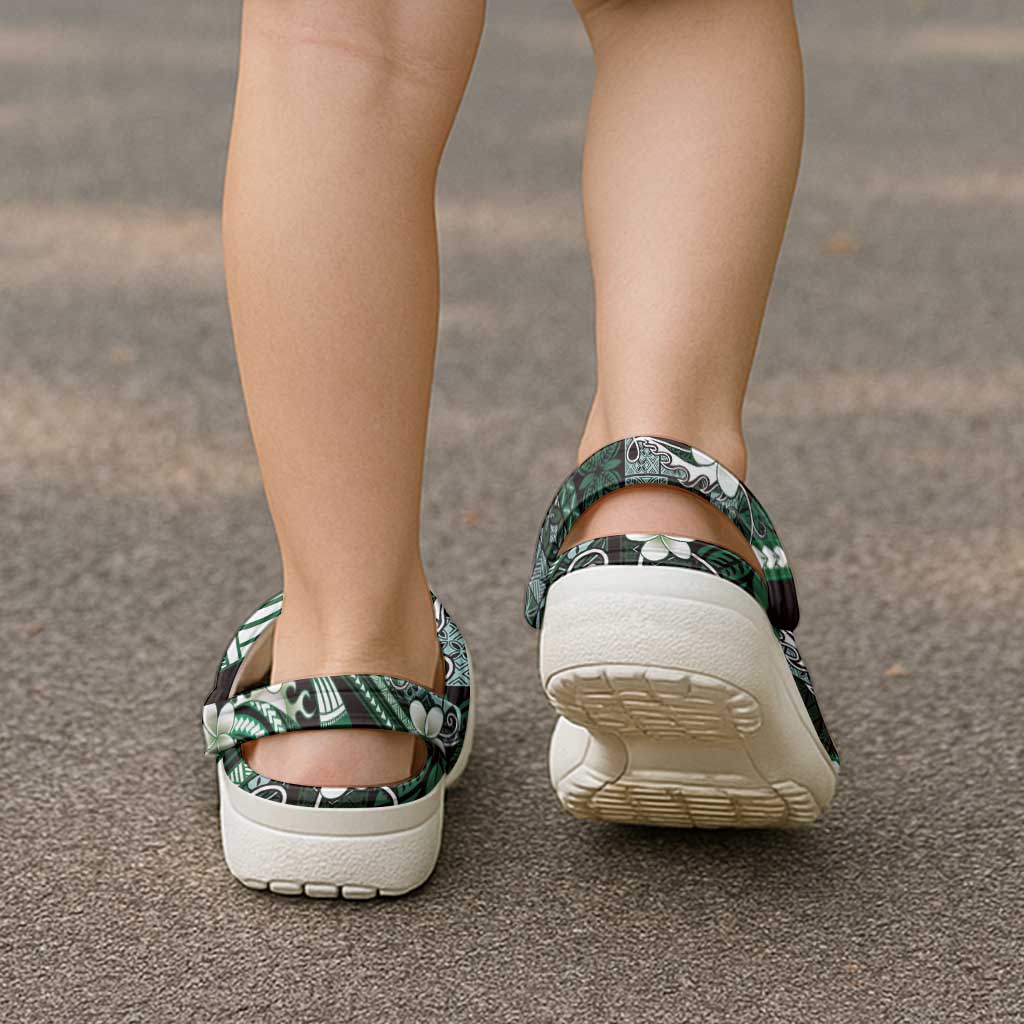 Samoa Siapo Tribal Pattern Clogs Shoes Forest Green Polynesian Plumeria Tapa Motif LT9 - Polynesian Pride