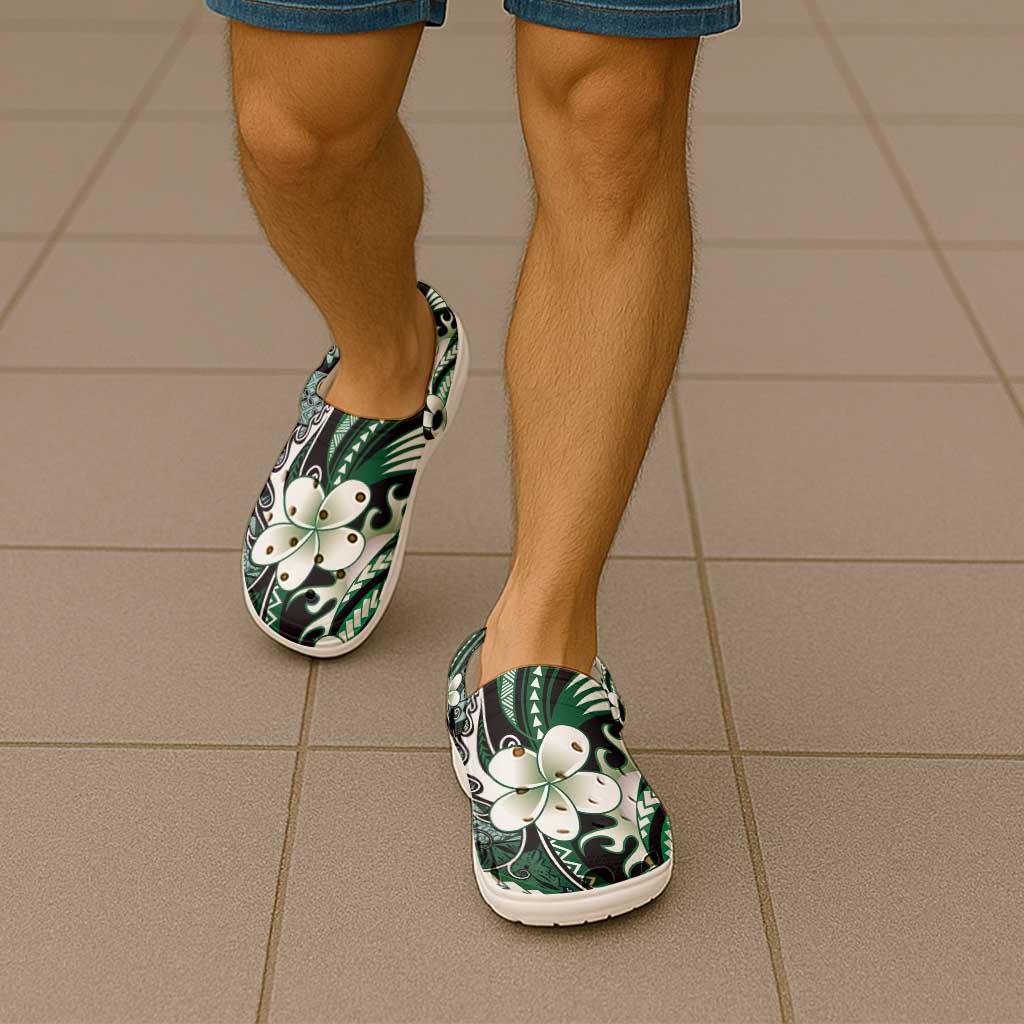 Samoa Siapo Tribal Pattern Clogs Shoes Forest Green Polynesian Plumeria Tapa Motif LT9 - Polynesian Pride