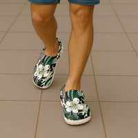 Samoa Siapo Tribal Pattern Clogs Shoes Forest Green Polynesian Plumeria Tapa Motif LT9 - Polynesian Pride