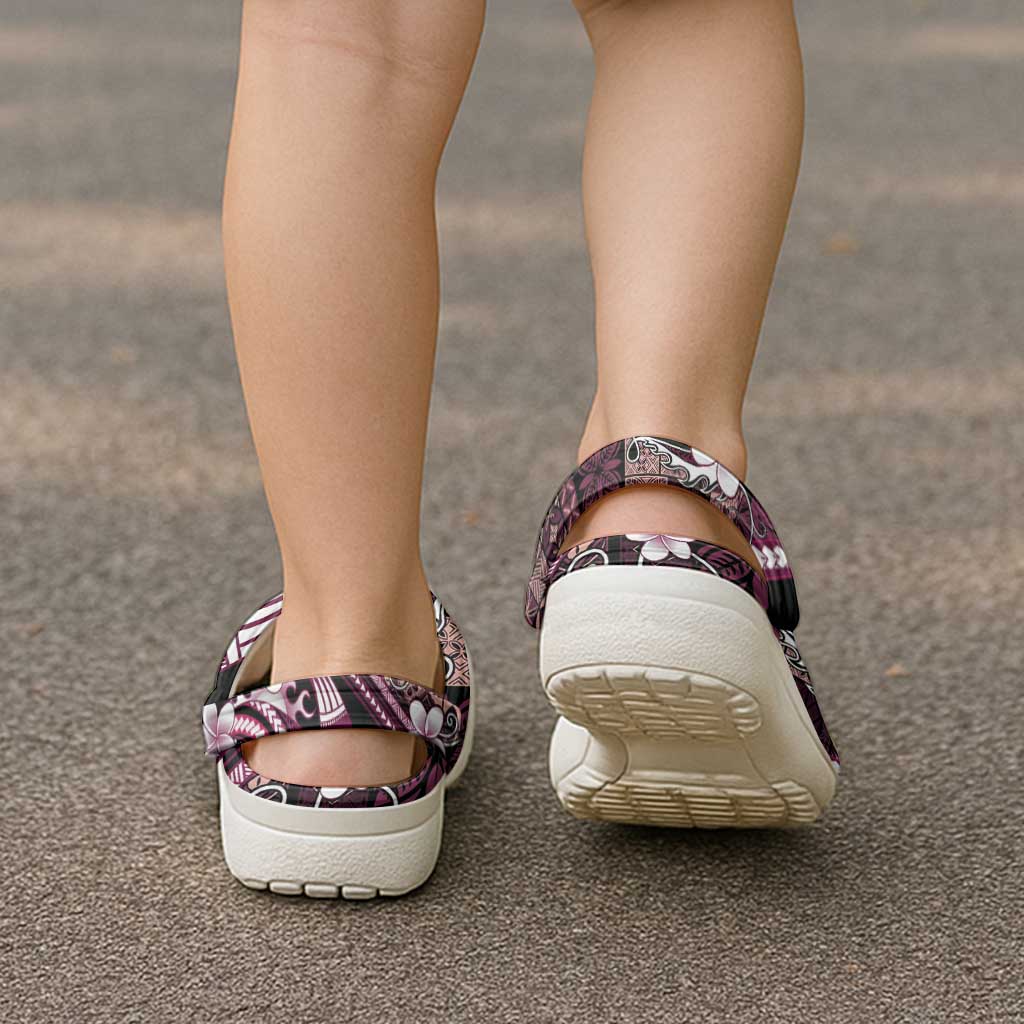 Samoa Siapo Tribal Pattern Clogs Shoes Violet Polynesian Plumeria Tapa Motif LT9 - Polynesian Pride