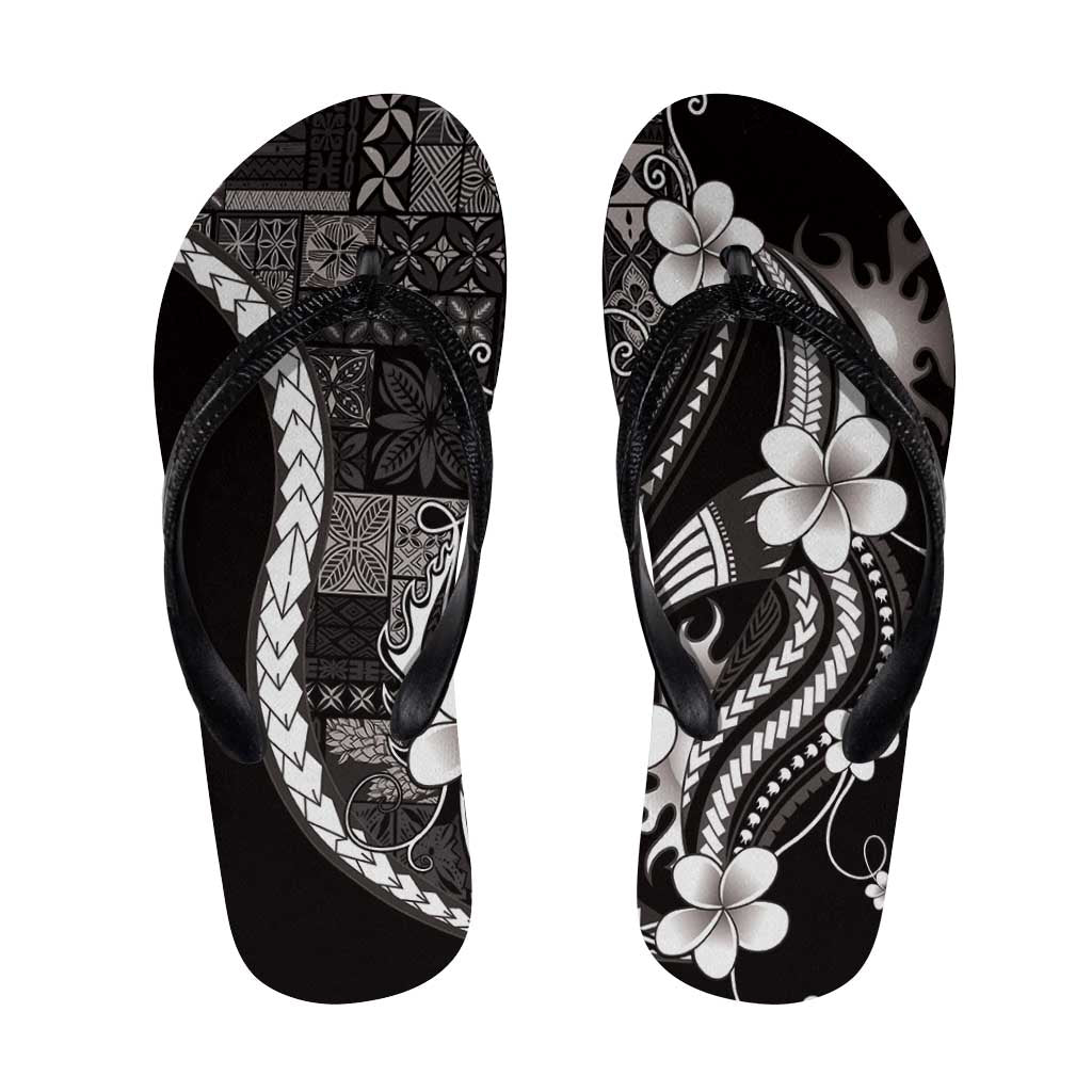 Samoa Siapo Tribal Pattern Flip Flops Black Polynesian Plumeria Tapa Motif LT9 Black - Polynesian Pride