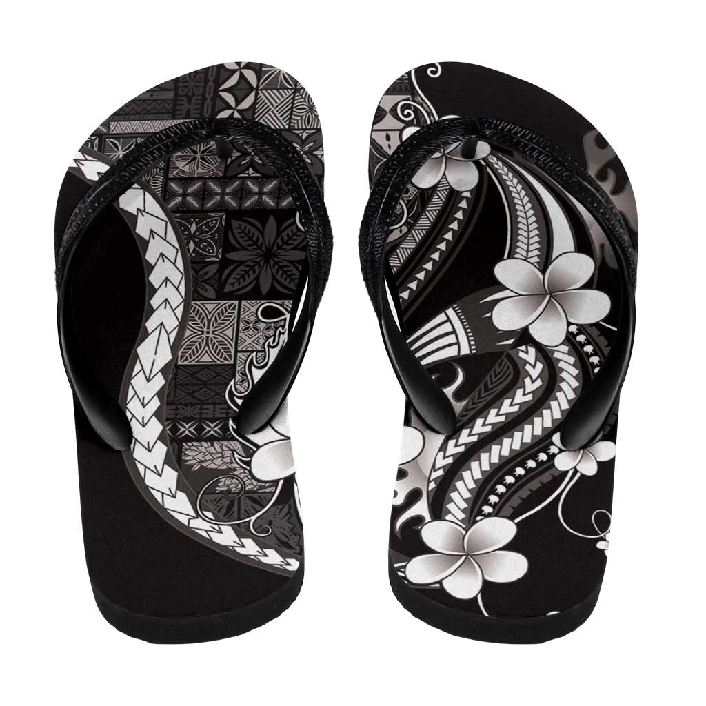 Samoa Siapo Tribal Pattern Flip Flops Black Polynesian Plumeria Tapa Motif LT9 - Polynesian Pride