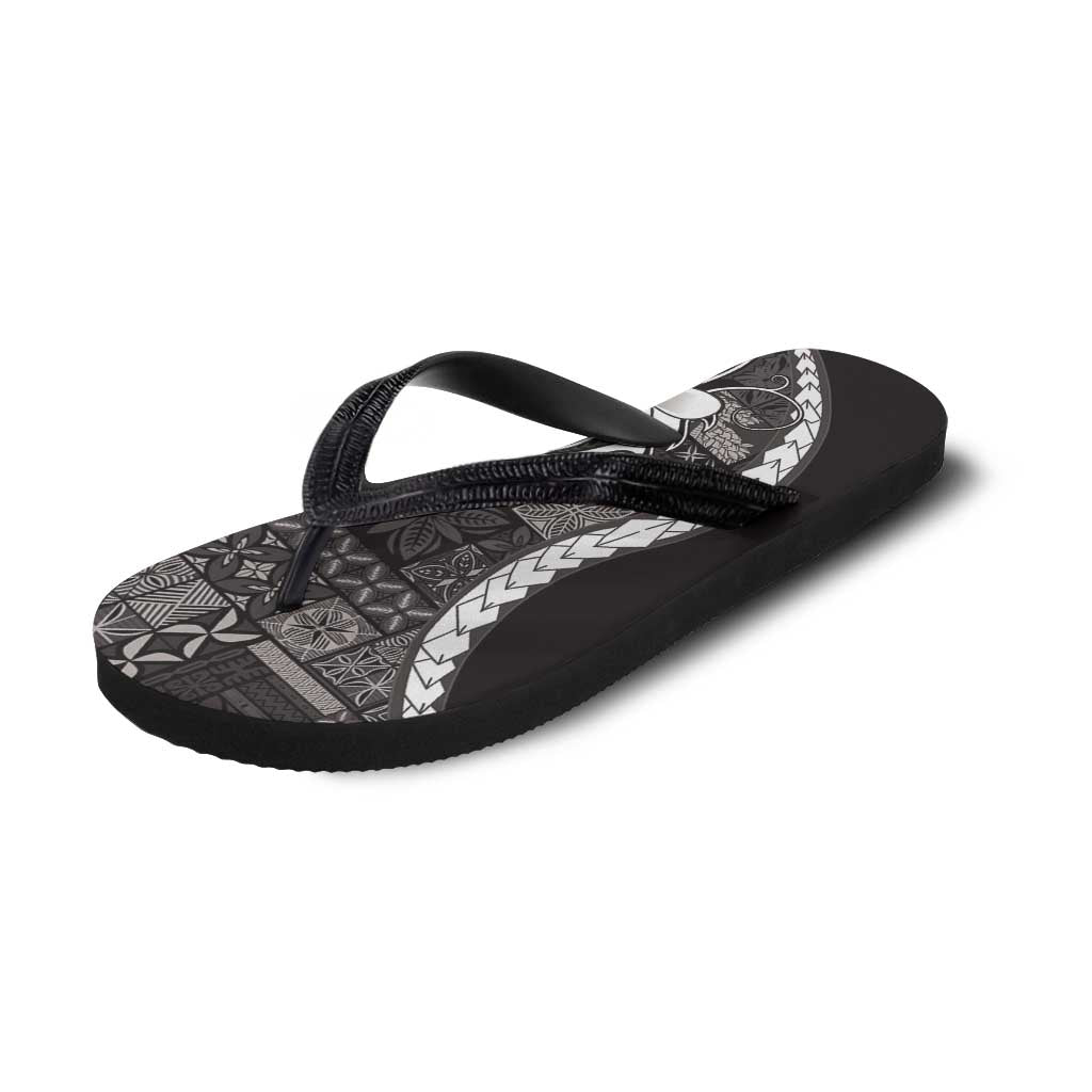Samoa Siapo Tribal Pattern Flip Flops Black Polynesian Plumeria Tapa Motif LT9 - Polynesian Pride