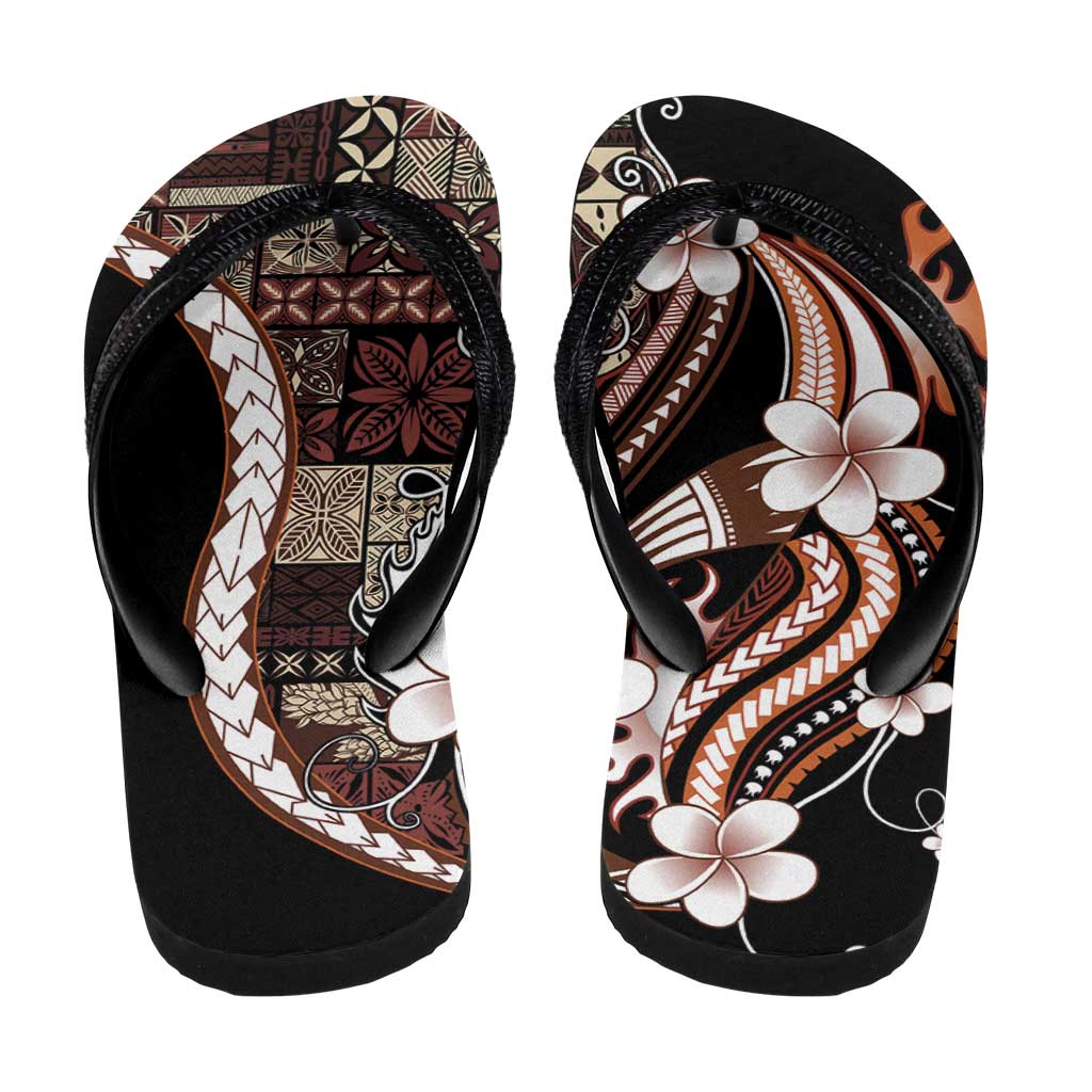 Samoa Siapo Tribal Pattern Flip Flops Brown Polynesian Plumeria Tapa Motif LT9 - Polynesian Pride