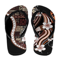 Samoa Siapo Tribal Pattern Flip Flops Brown Polynesian Plumeria Tapa Motif LT9 - Polynesian Pride