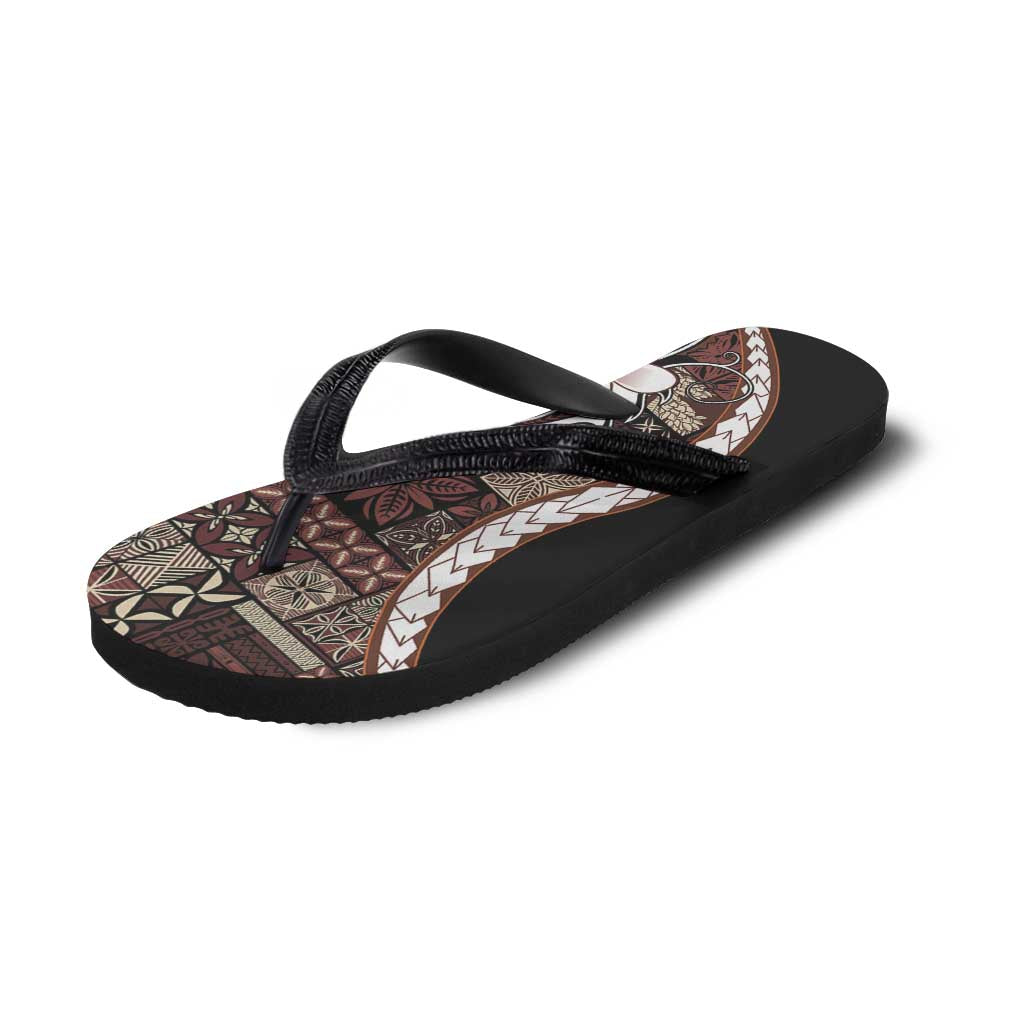 Samoa Siapo Tribal Pattern Flip Flops Brown Polynesian Plumeria Tapa Motif LT9 - Polynesian Pride