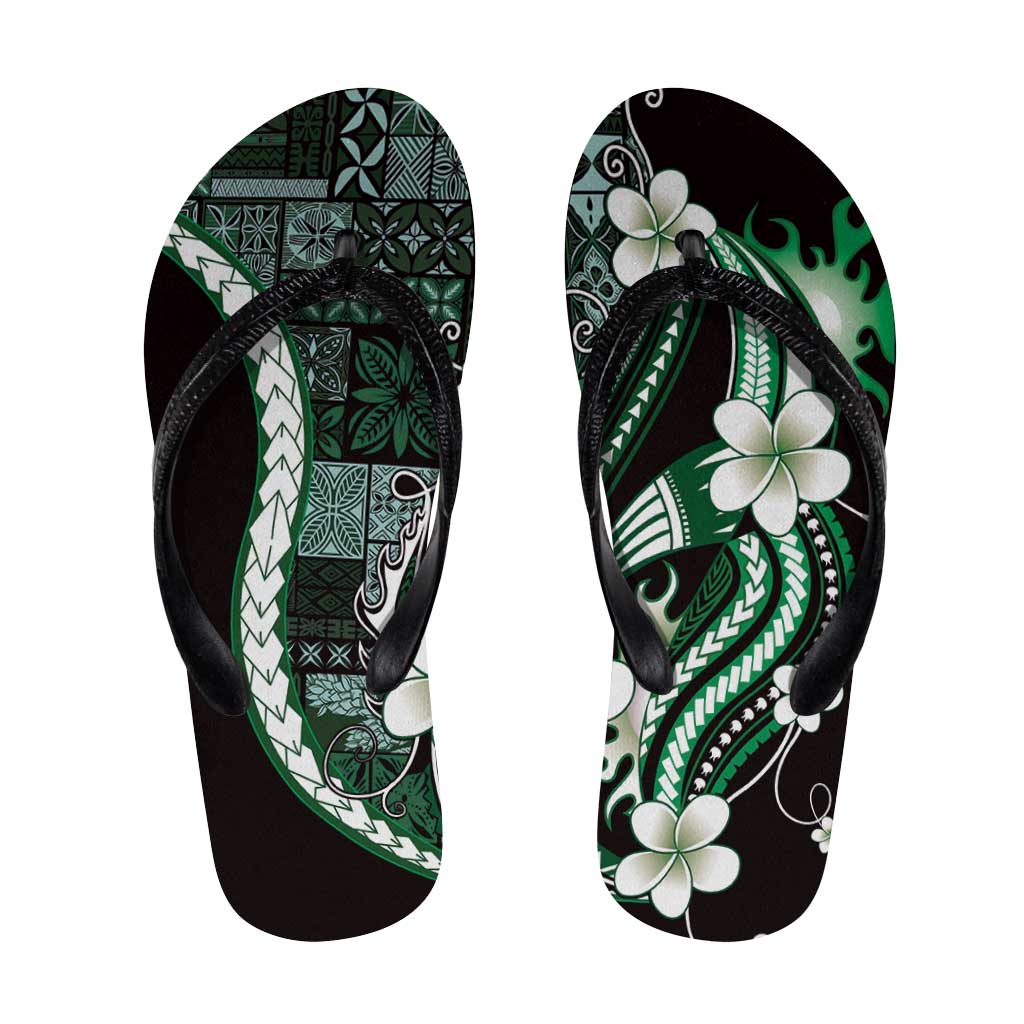 Samoa Siapo Tribal Pattern Flip Flops Forest Green Polynesian Plumeria Tapa Motif LT9 Green - Polynesian Pride