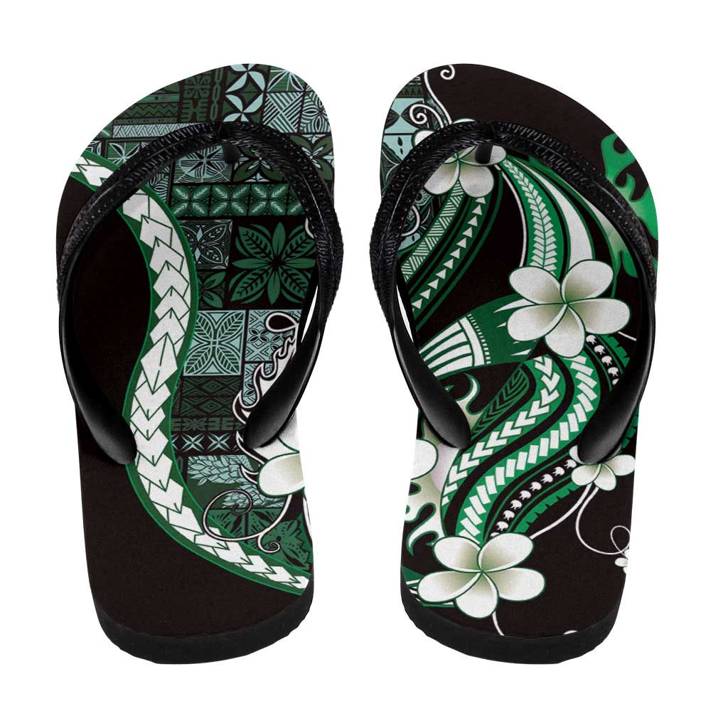 Samoa Siapo Tribal Pattern Flip Flops Forest Green Polynesian Plumeria Tapa Motif LT9 - Polynesian Pride