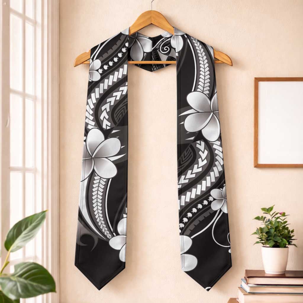 Samoa Siapo Tribal Pattern Graduation Stole Black Polynesian Plumeria Tapa Motif LT9 One Size Black - Polynesian Pride