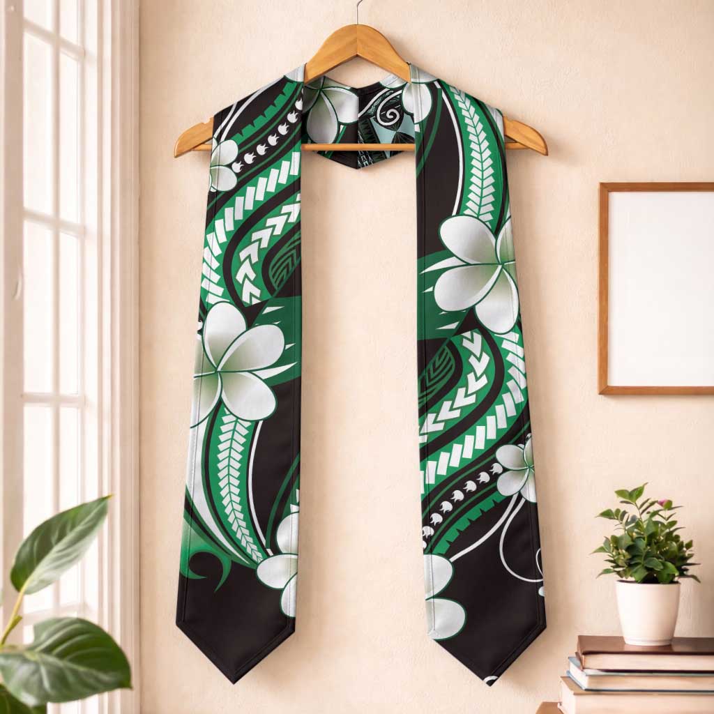 Samoa Siapo Tribal Pattern Graduation Stole Forest Green Polynesian Plumeria Tapa Motif LT9 One Size Green - Polynesian Pride