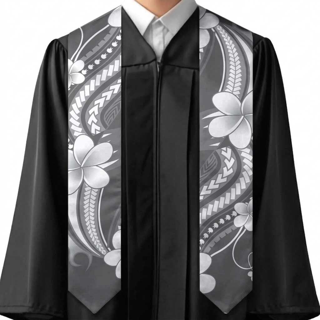Samoa Siapo Tribal Pattern Graduation Stole Light Gray Polynesian Plumeria Tapa Motif LT9 - Polynesian Pride