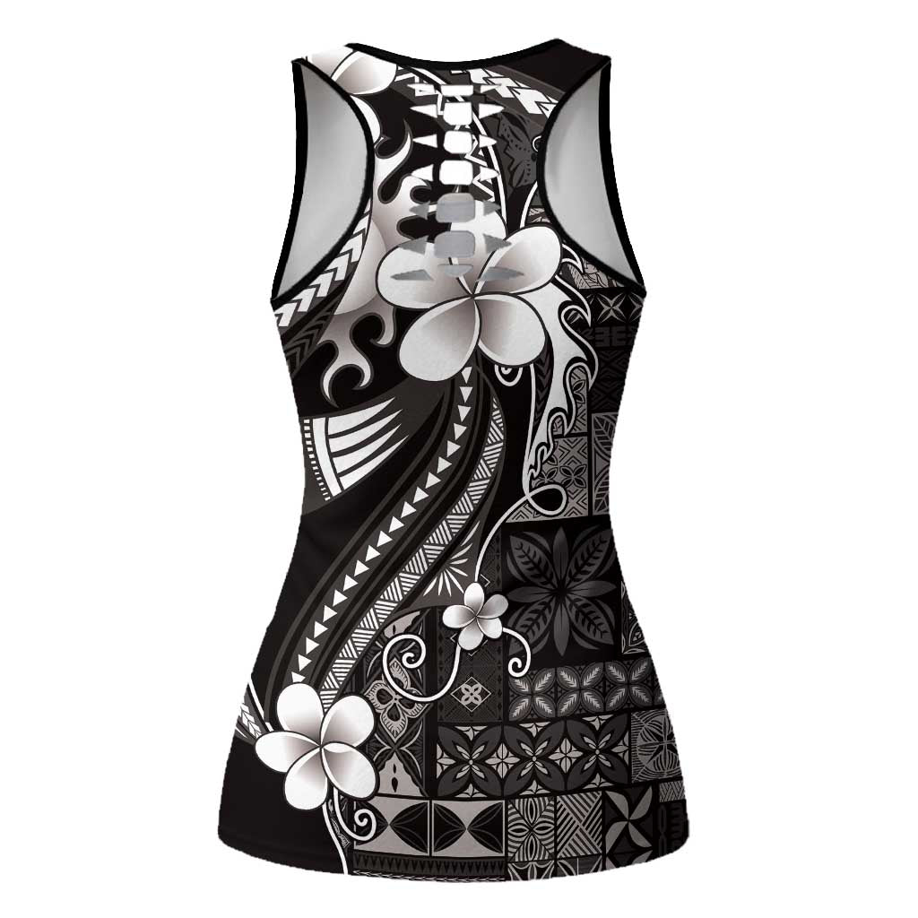 Samoa Siapo Tribal Pattern Hollow Tank Top Black Polynesian Plumeria Tapa Motif LT9 - Polynesian Pride