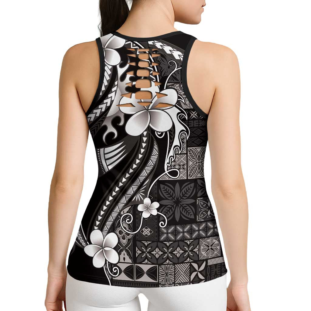 Samoa Siapo Tribal Pattern Hollow Tank Top Black Polynesian Plumeria Tapa Motif LT9 - Polynesian Pride