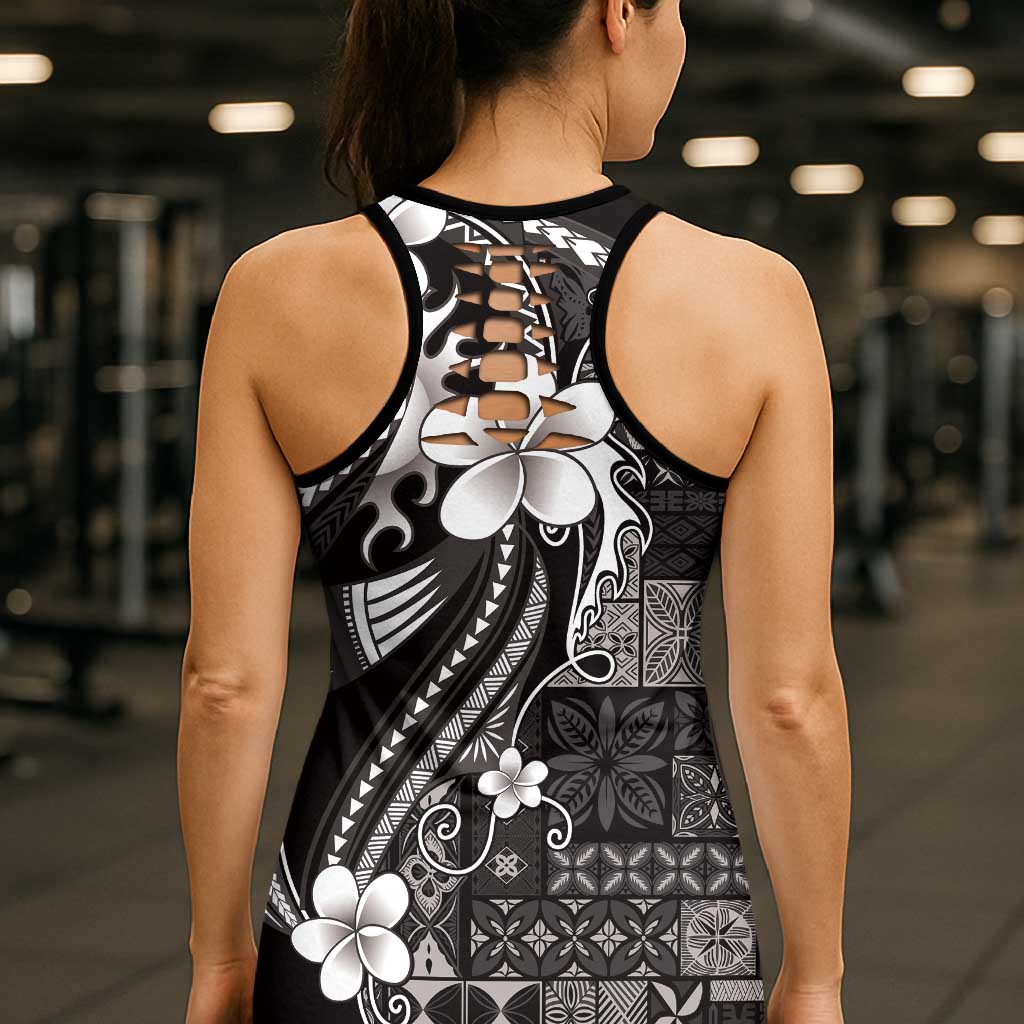 Samoa Siapo Tribal Pattern Hollow Tank Top Black Polynesian Plumeria Tapa Motif LT9 - Polynesian Pride