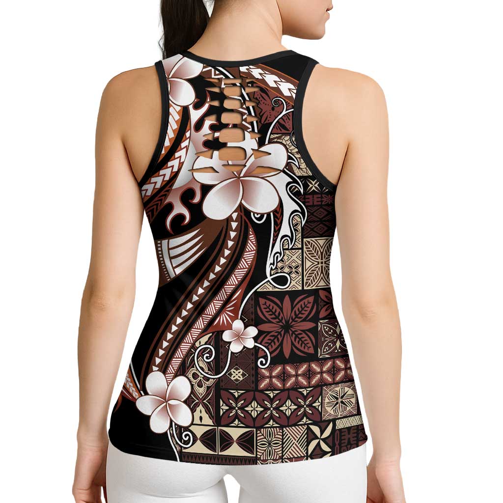 Samoa Siapo Tribal Pattern Hollow Tank Top Brown Polynesian Plumeria Tapa Motif LT9 - Polynesian Pride
