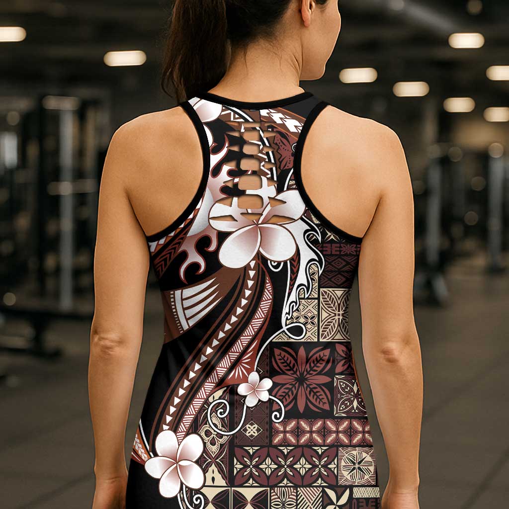 Samoa Siapo Tribal Pattern Hollow Tank Top Brown Polynesian Plumeria Tapa Motif LT9 - Polynesian Pride