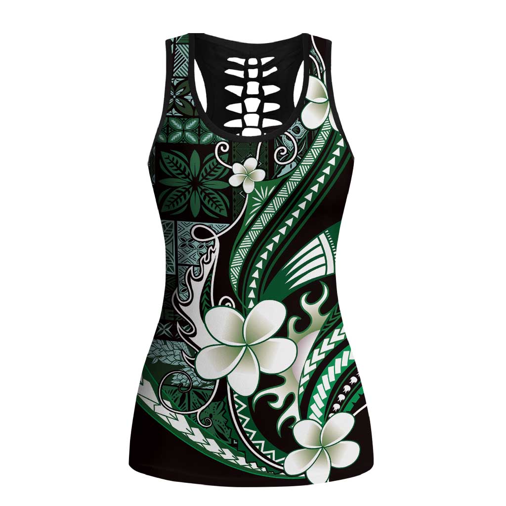 Samoa Siapo Tribal Pattern Hollow Tank Top Forest Green Polynesian Plumeria Tapa Motif LT9 Female Green - Polynesian Pride