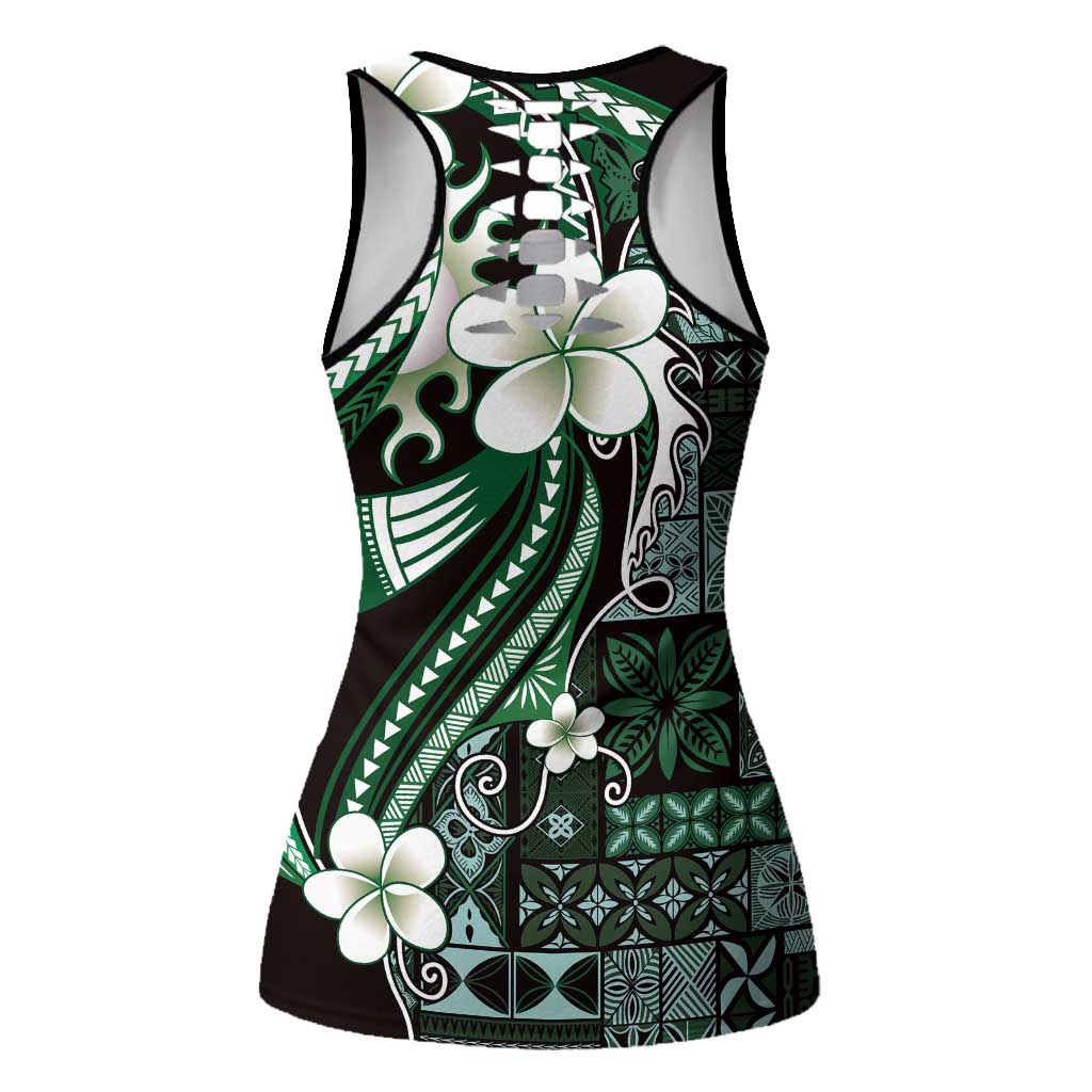 Samoa Siapo Tribal Pattern Hollow Tank Top Forest Green Polynesian Plumeria Tapa Motif LT9 - Polynesian Pride