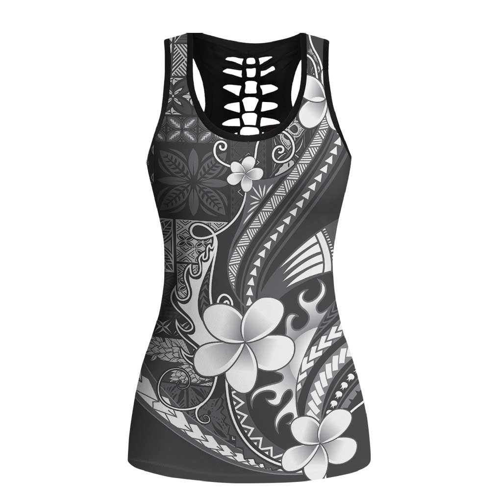 Samoa Siapo Tribal Pattern Hollow Tank Top Light Gray Polynesian Plumeria Tapa Motif LT9 Female Gray - Polynesian Pride
