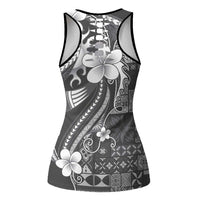 Samoa Siapo Tribal Pattern Hollow Tank Top Light Gray Polynesian Plumeria Tapa Motif LT9 - Polynesian Pride