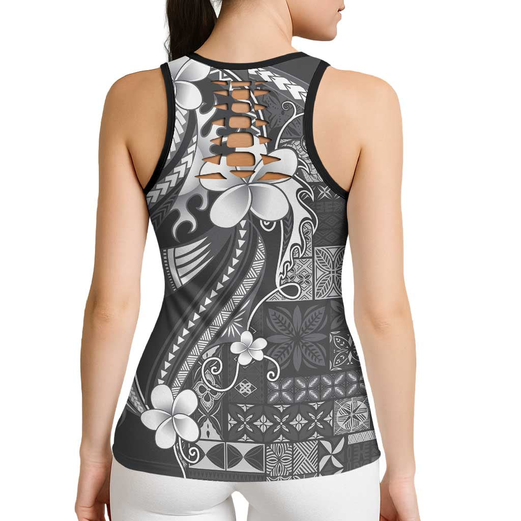 Samoa Siapo Tribal Pattern Hollow Tank Top Light Gray Polynesian Plumeria Tapa Motif LT9 - Polynesian Pride