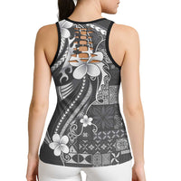 Samoa Siapo Tribal Pattern Hollow Tank Top Light Gray Polynesian Plumeria Tapa Motif LT9 - Polynesian Pride