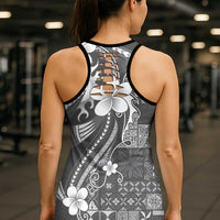 Samoa Siapo Tribal Pattern Hollow Tank Top Light Gray Polynesian Plumeria Tapa Motif LT9 - Polynesian Pride