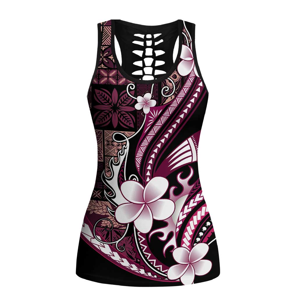 Samoa Siapo Tribal Pattern Hollow Tank Top Violet Polynesian Plumeria Tapa Motif LT9 Female Violet - Polynesian Pride