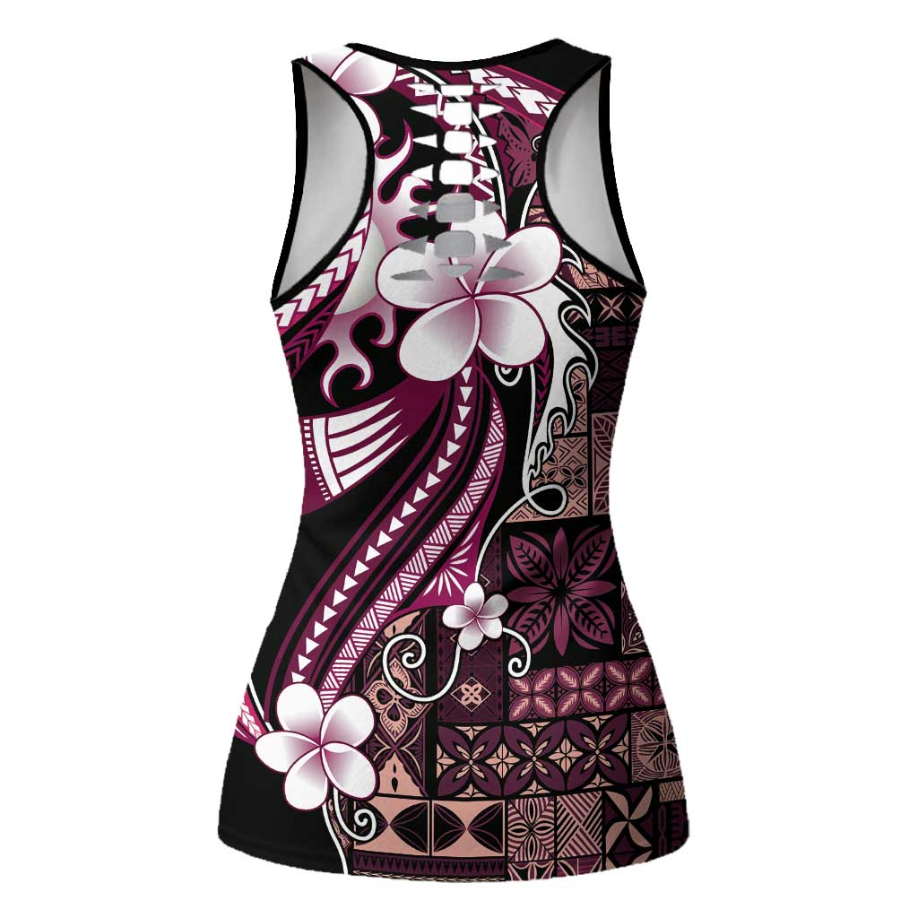Samoa Siapo Tribal Pattern Hollow Tank Top Violet Polynesian Plumeria Tapa Motif LT9 - Polynesian Pride
