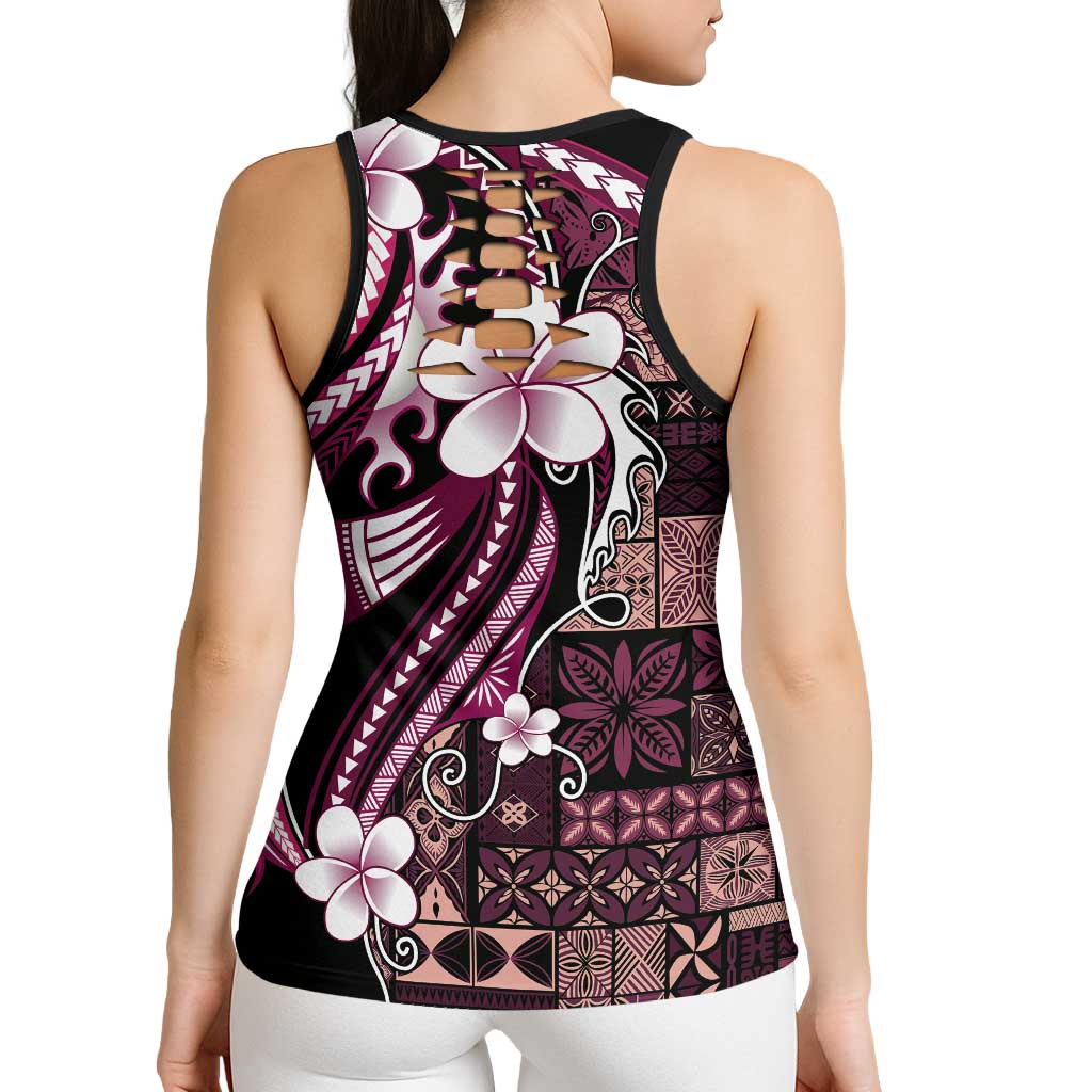 Samoa Siapo Tribal Pattern Hollow Tank Top Violet Polynesian Plumeria Tapa Motif LT9 - Polynesian Pride