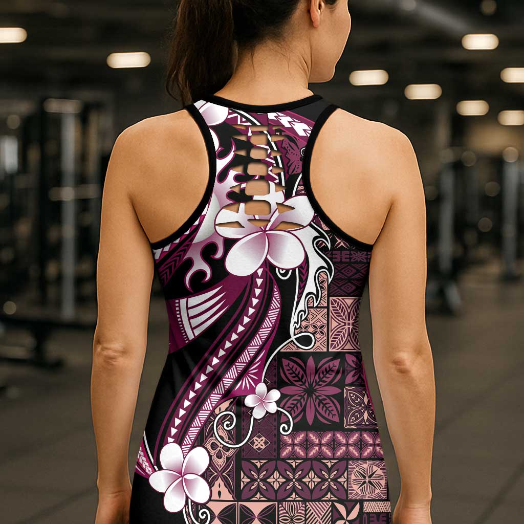 Samoa Siapo Tribal Pattern Hollow Tank Top Violet Polynesian Plumeria Tapa Motif LT9 - Polynesian Pride
