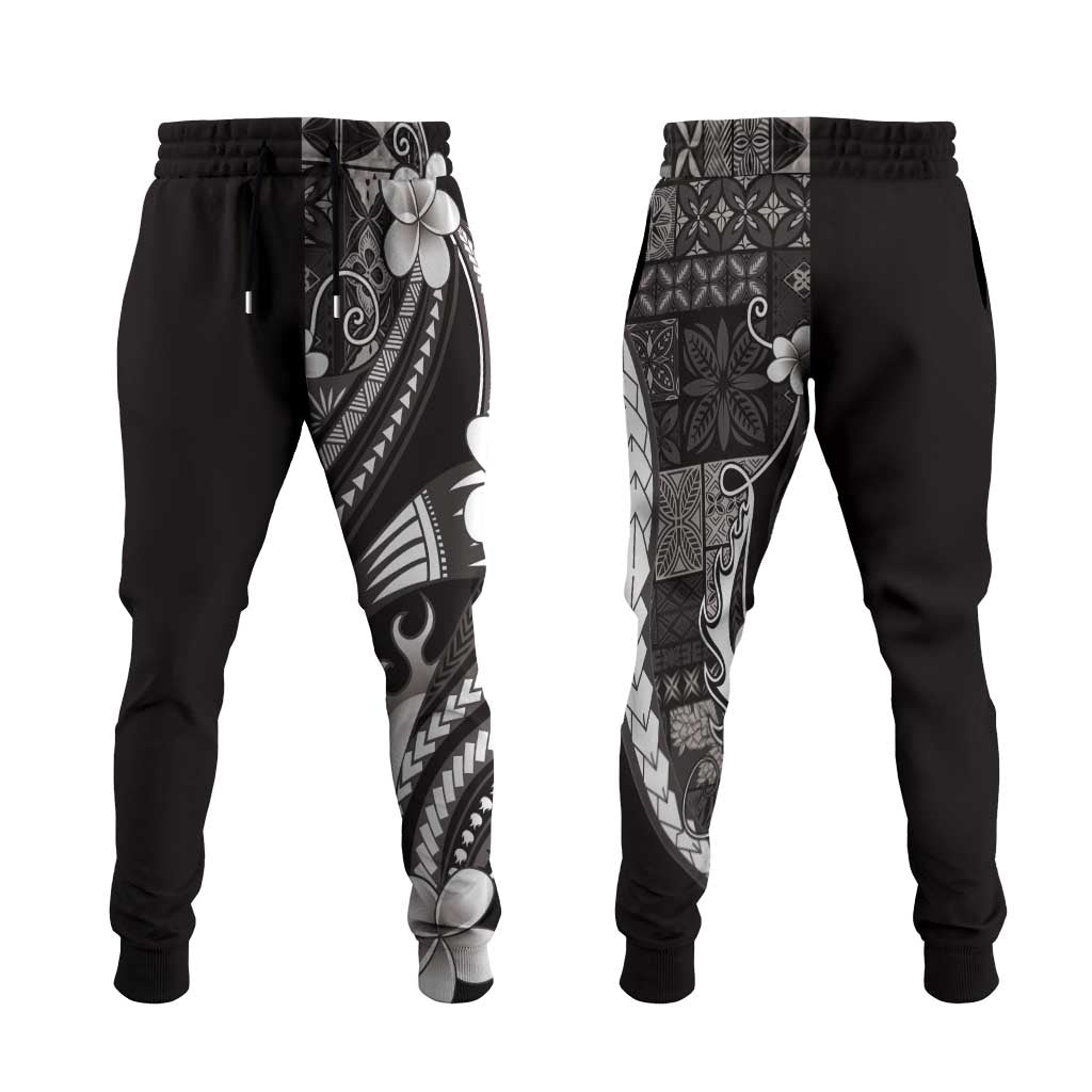 Samoa Siapo Tribal Pattern Jogger Pants Black Polynesian Plumeria Tapa Motif LT9 Black - Polynesian Pride