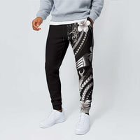 Samoa Siapo Tribal Pattern Jogger Pants Black Polynesian Plumeria Tapa Motif LT9 - Polynesian Pride